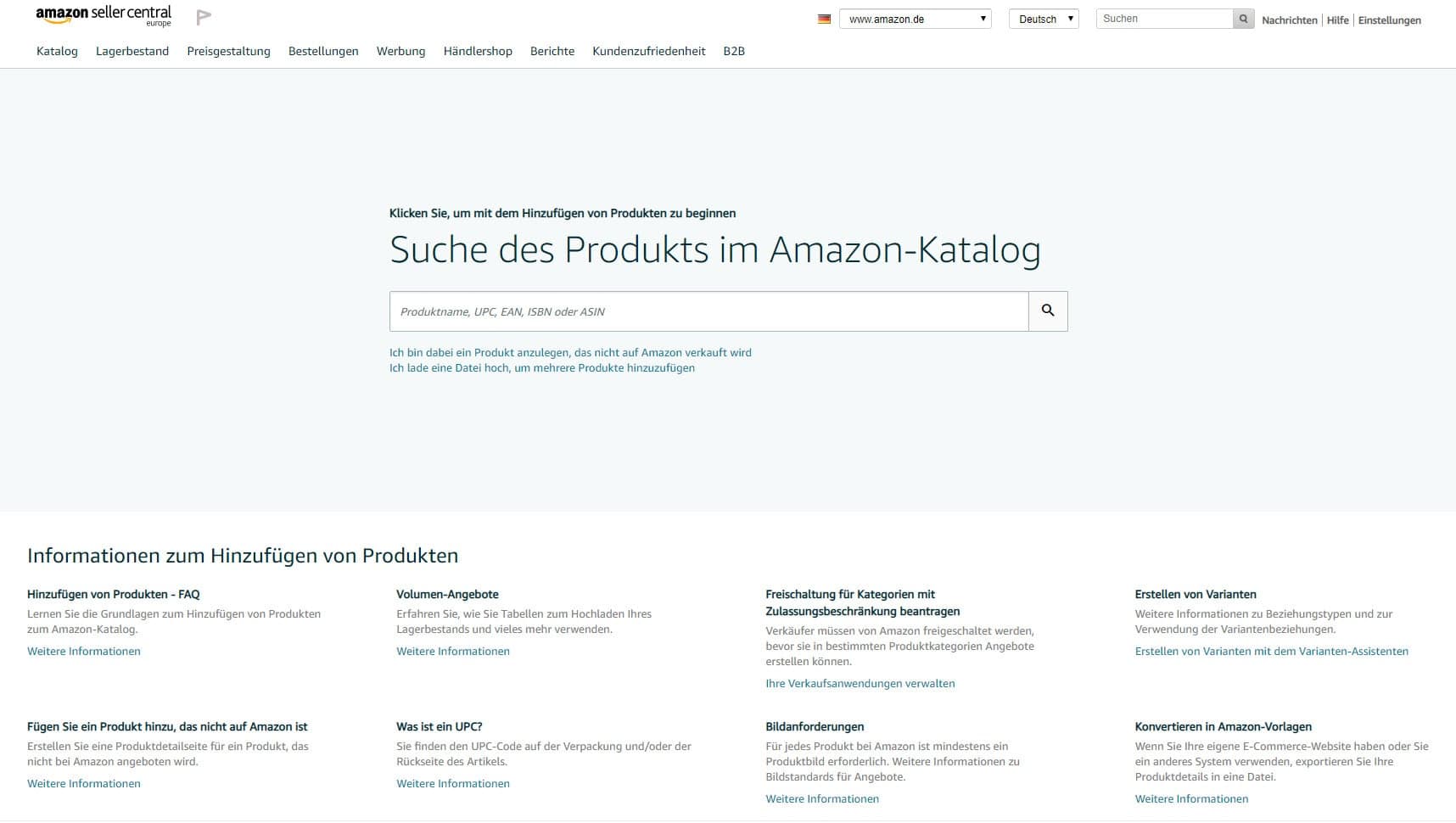 Hinzufügen eines Produktes zum Amazon-Katalog