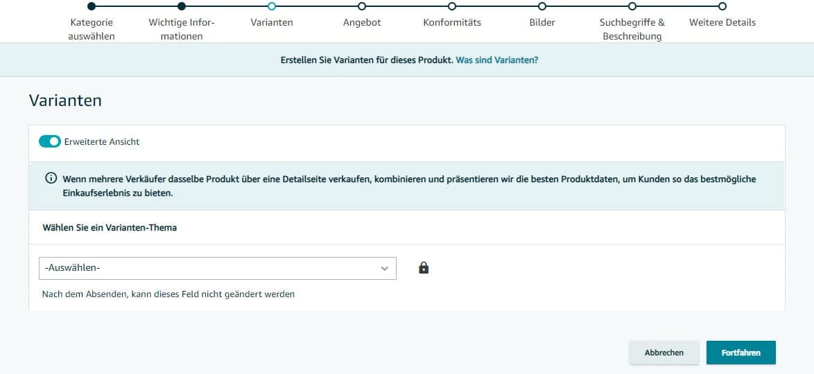 Das Varianten-Thema kann jetzt direkt beim Anlegen ausgewählt werden.