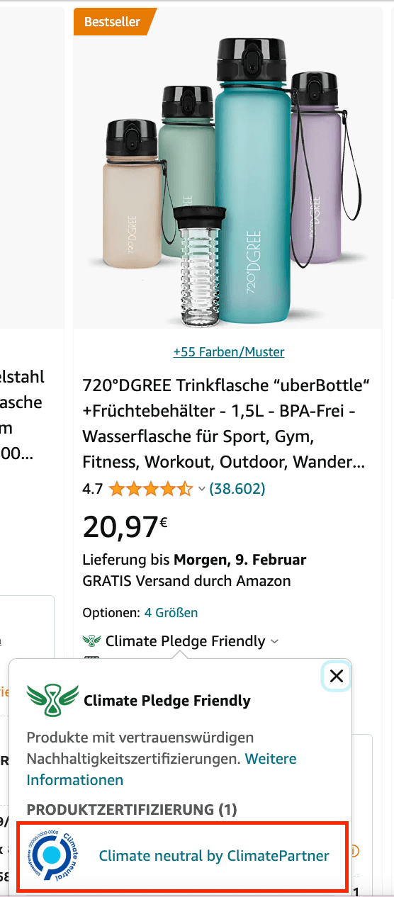 Beispiel für die Ansicht der Zertifizierung auf der Suchergebnisseite