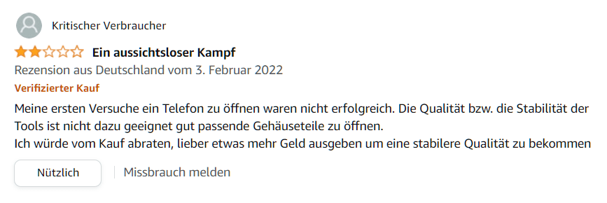 Neagtive Rezension auf Amazon