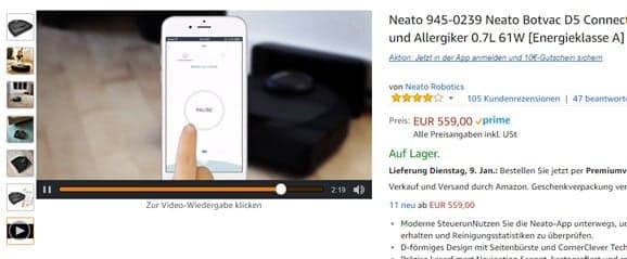 Beispiel eines Videos auf einer Produktdetailseite eines Vendors. 